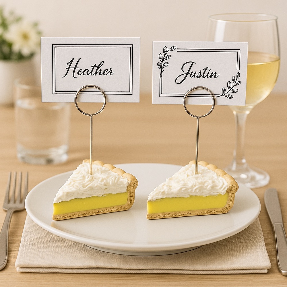 Lemon Meringue Pie Place Card Holders – Set of 2 | Handmade Clay Table Decor